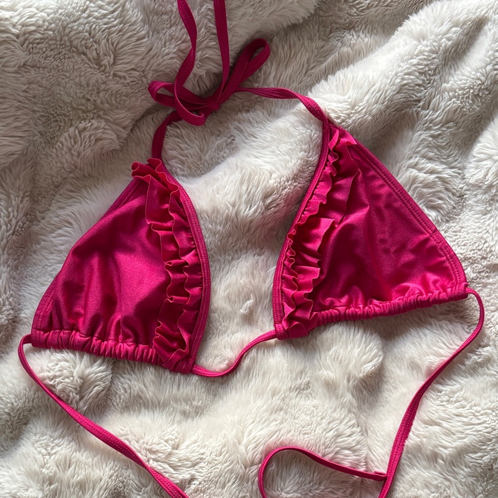 Pink Ruffled Triangle Bikini Top - Picture 2 of 3